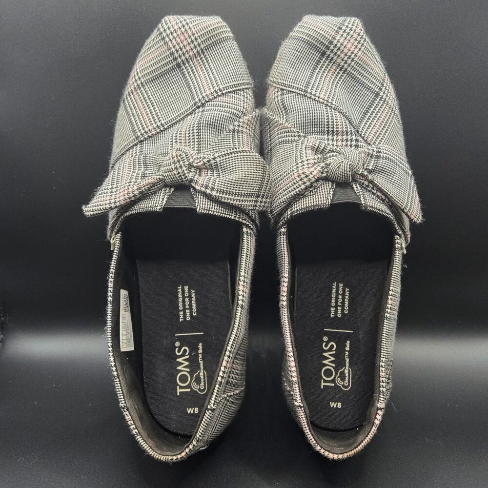 TOMS Plaid Bow Alpargata Cupsole Slip On Flats W8